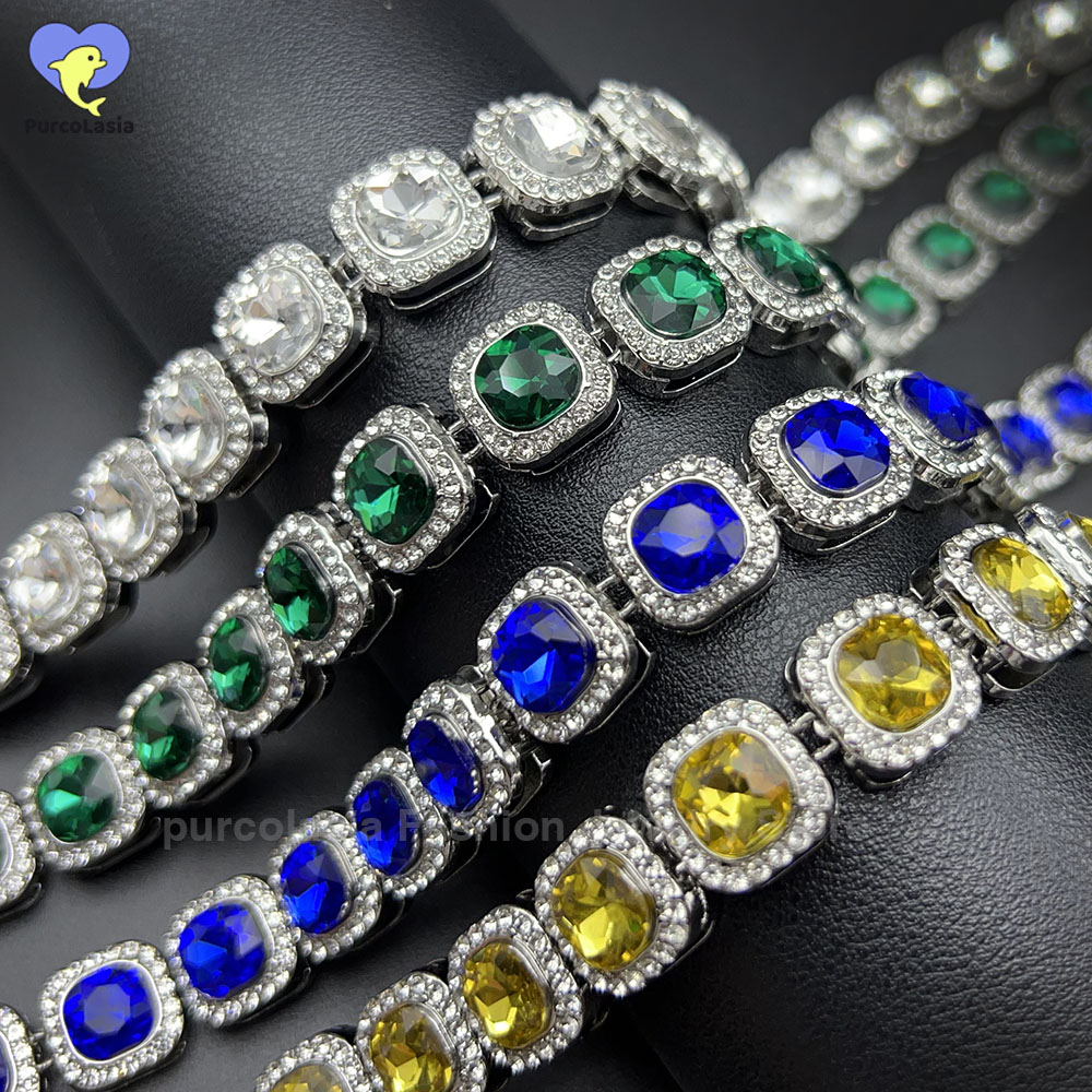 Cuban Link Chain 12Mm - Блестящий разноцветный браслет со льдом для