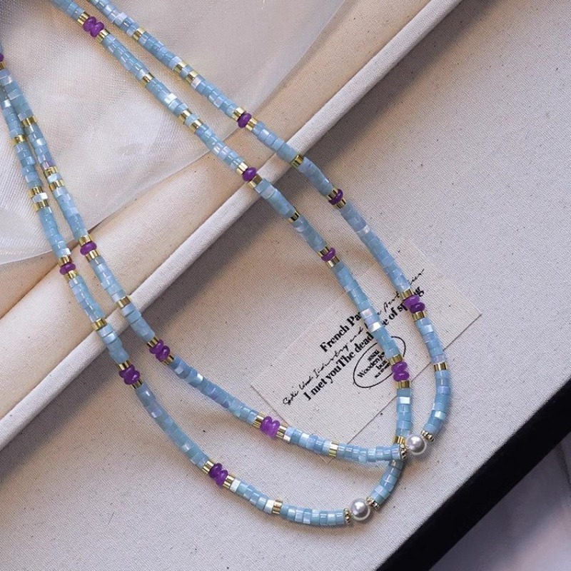 Pearl Choker Necklace Vintage - Необычные синие бусы Minar из натурального