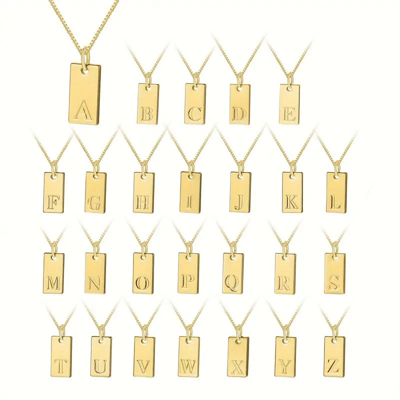 Initial Letter Necklace 18K Gold - Крошечные квадратные 26 начальных букв, кулон,